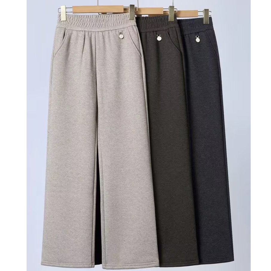 时尚妈妈人字纹毛呢中老年春秋冬款高腰显瘦洋气休闲长裤阔腿裤