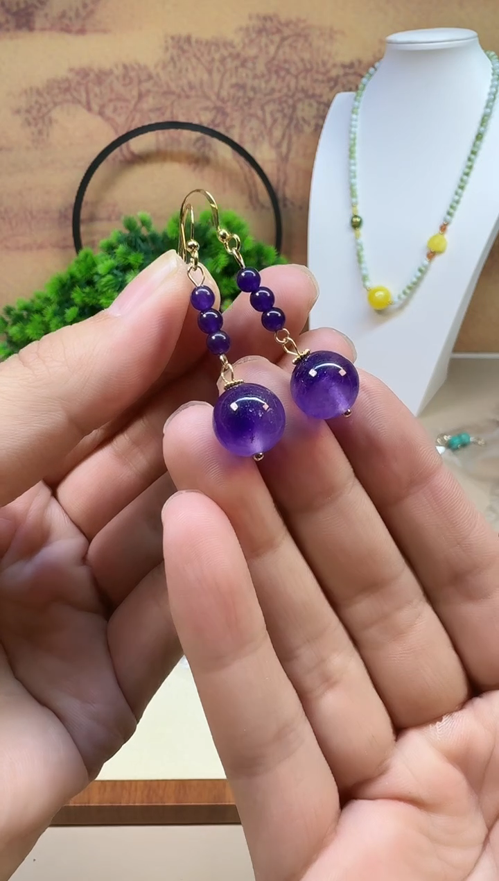 14K金镶嵌耳饰紫晶E247 