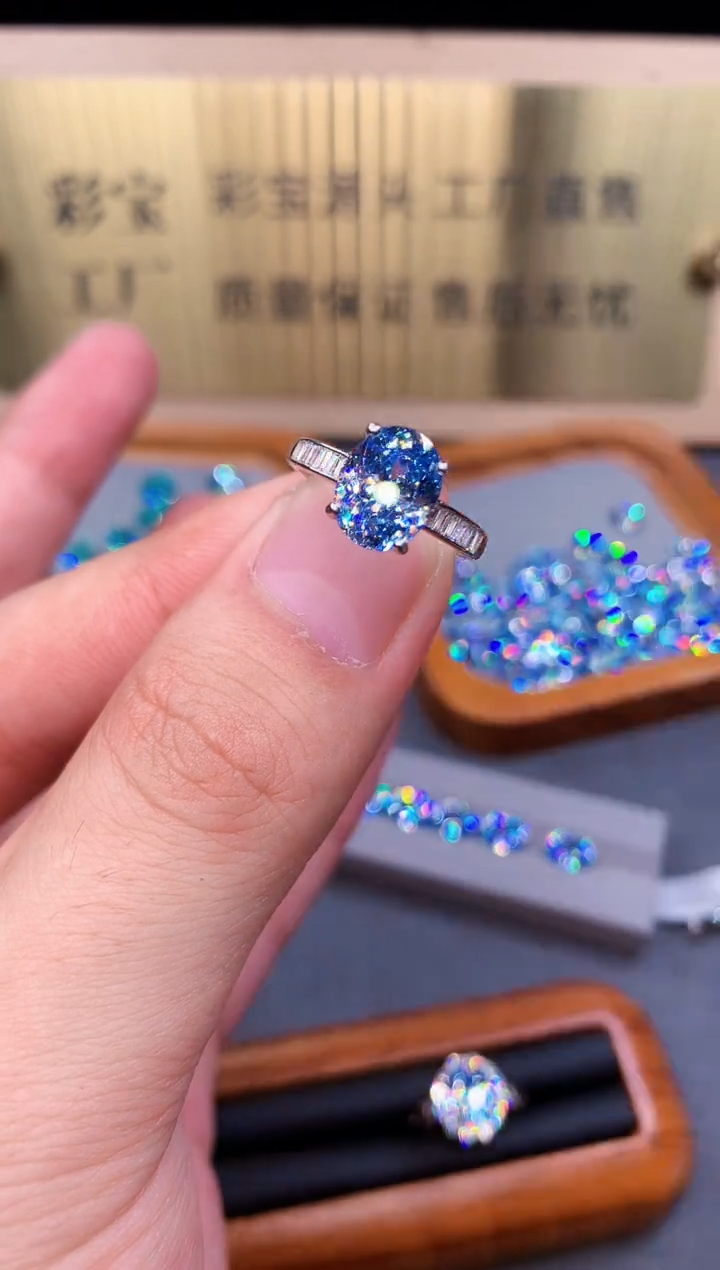 海蓝宝石戒指银S925镶嵌6966