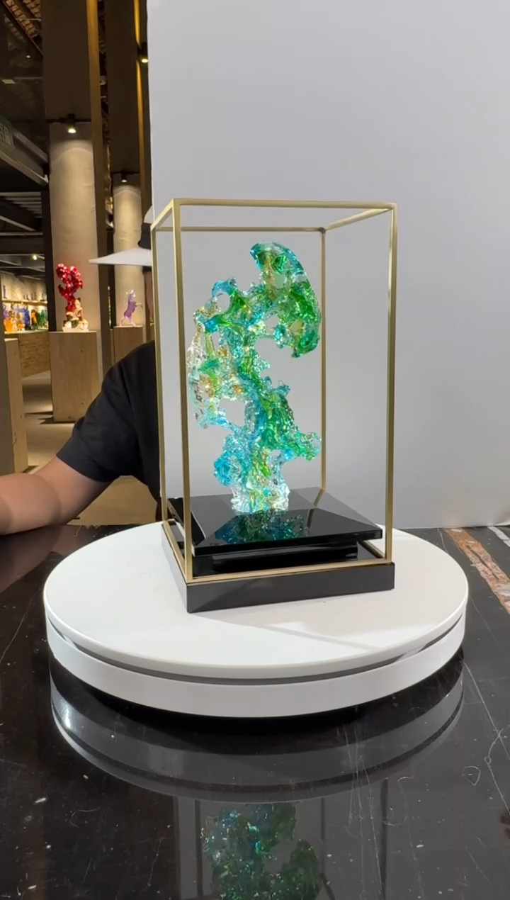 摆件CS0202001欧碧色小太湖石+定制黑底座架子