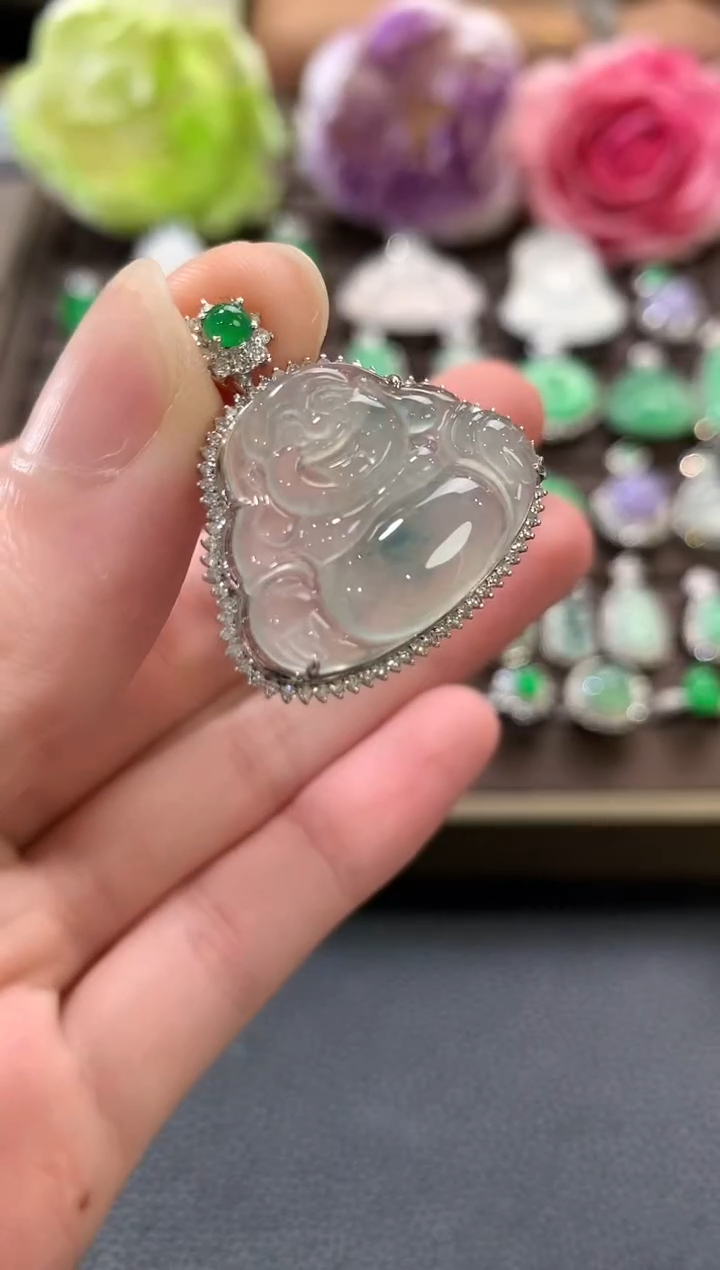 吊坠(不含链)18K金镶嵌翡翠a99