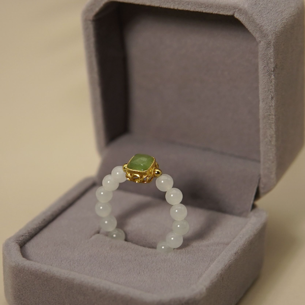 [苏禾珠宝]天然和田玉珠珠戒指碧玉方糖款拍一发一（多样性发货）