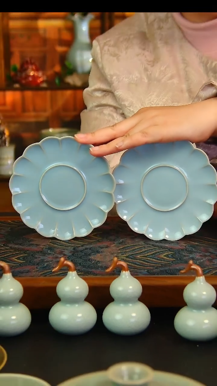 瓷片天青釉杯垫微瑕2支