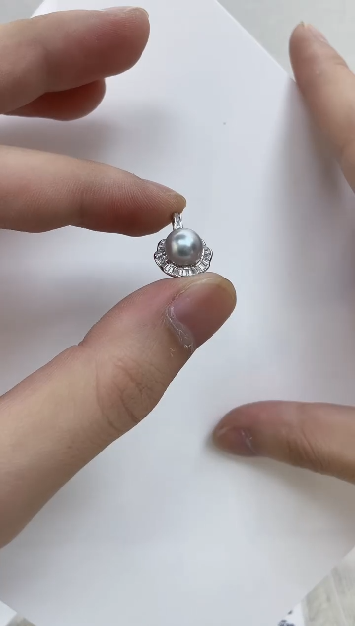 银S925镶嵌海水珍珠颈饰 