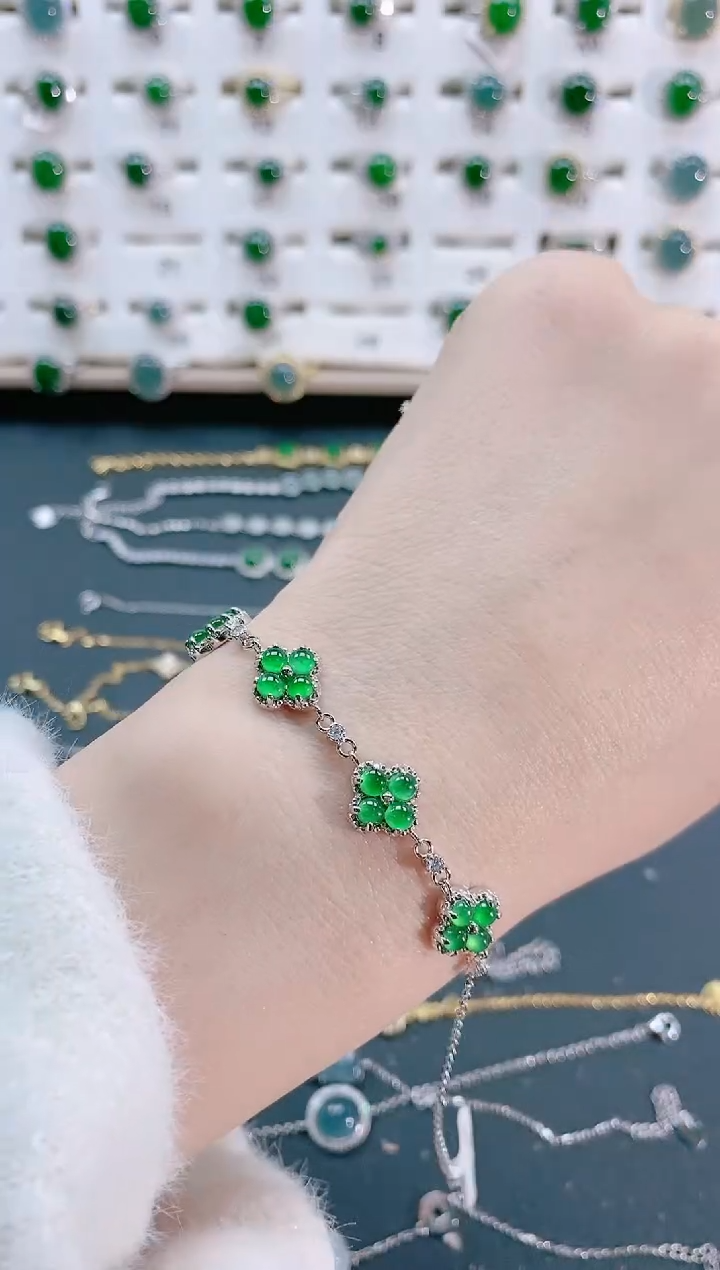 【闪购商品】翡翠手链银S925镶嵌天然翡翠