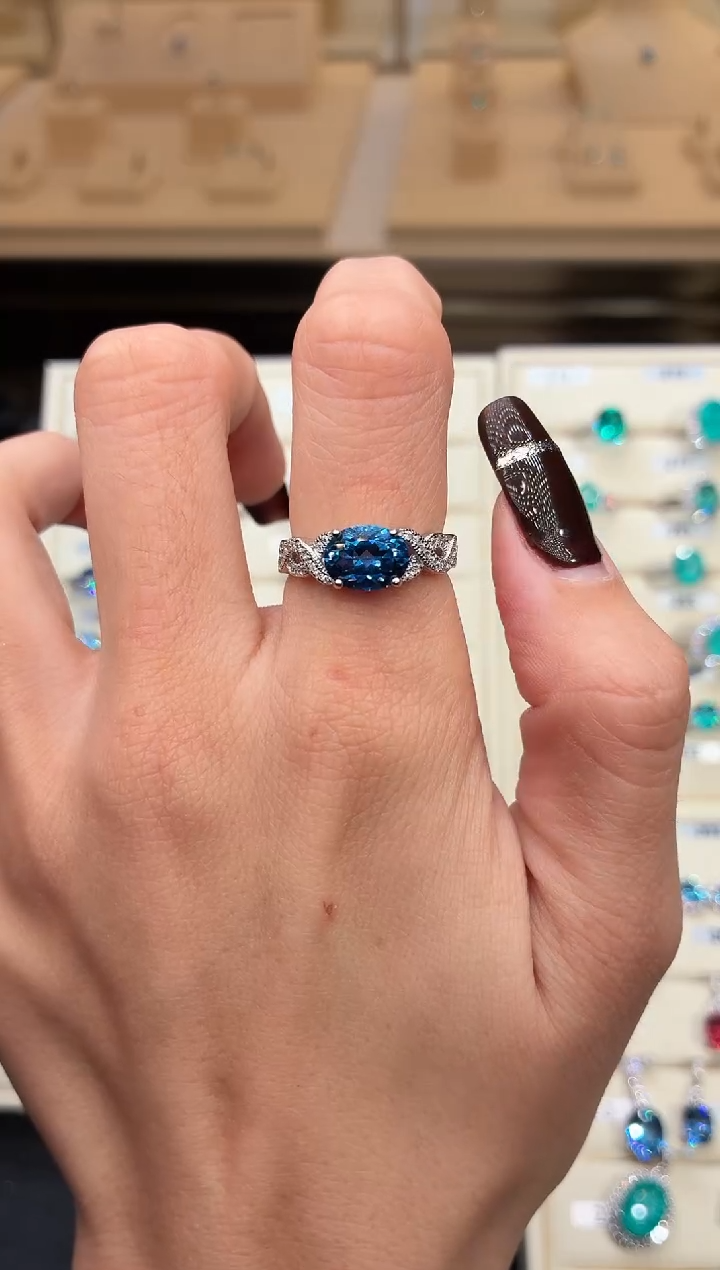 银S925镶嵌戒圈海蓝宝石00000