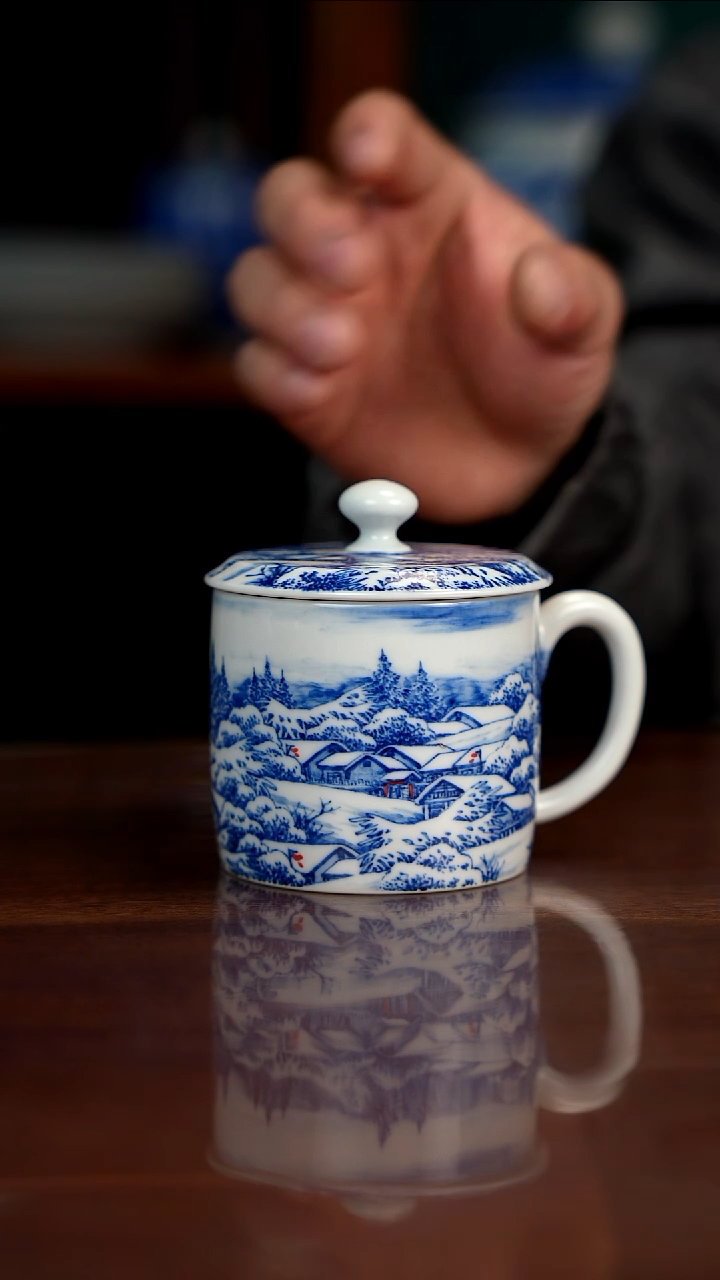 晓月窑青花雪景办公杯