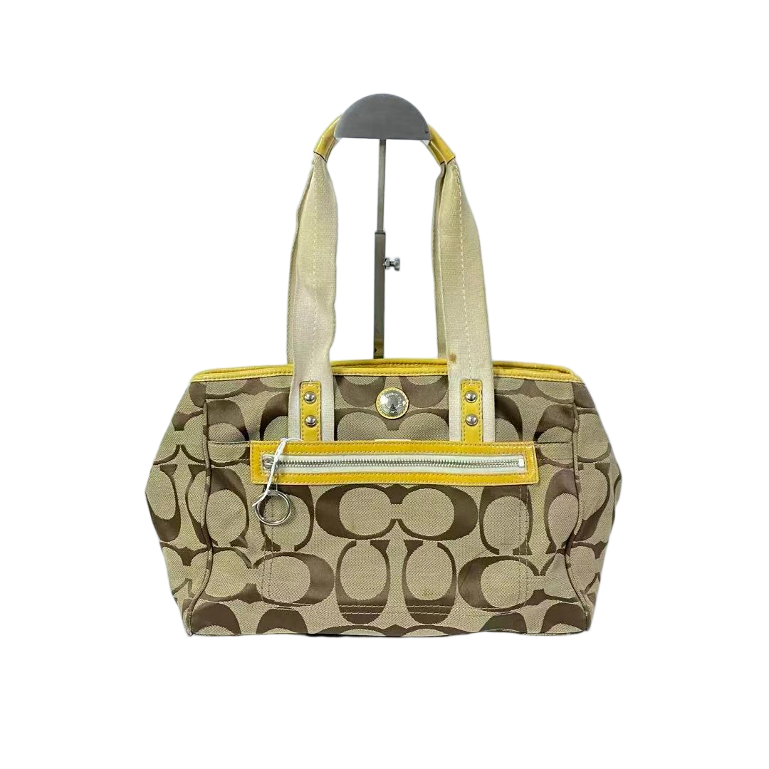 95新 COACH/蔻驰 经典老花帆布拼皮单肩手提包枕头包MM-81467