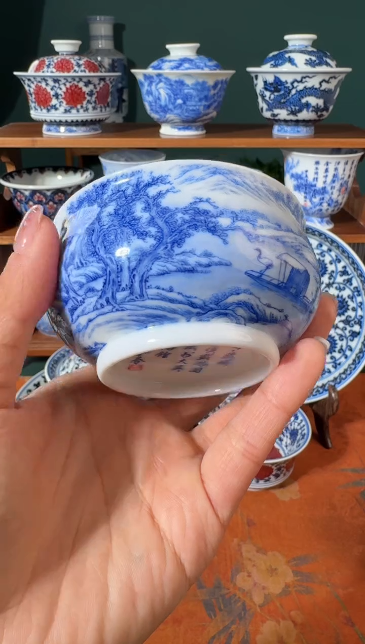 【闪购商品】杯画堂春雪溪载鹤图炉式杯