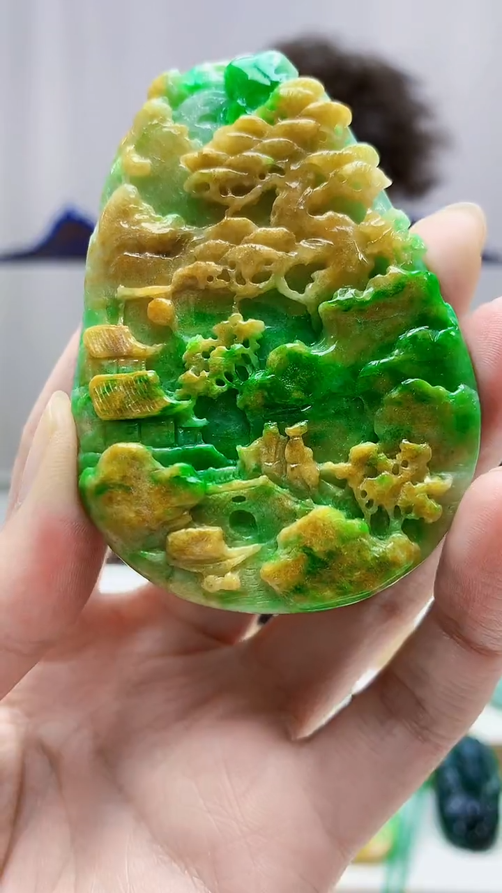 未镶嵌定制翡翠4688zm-毛货挂件山水214