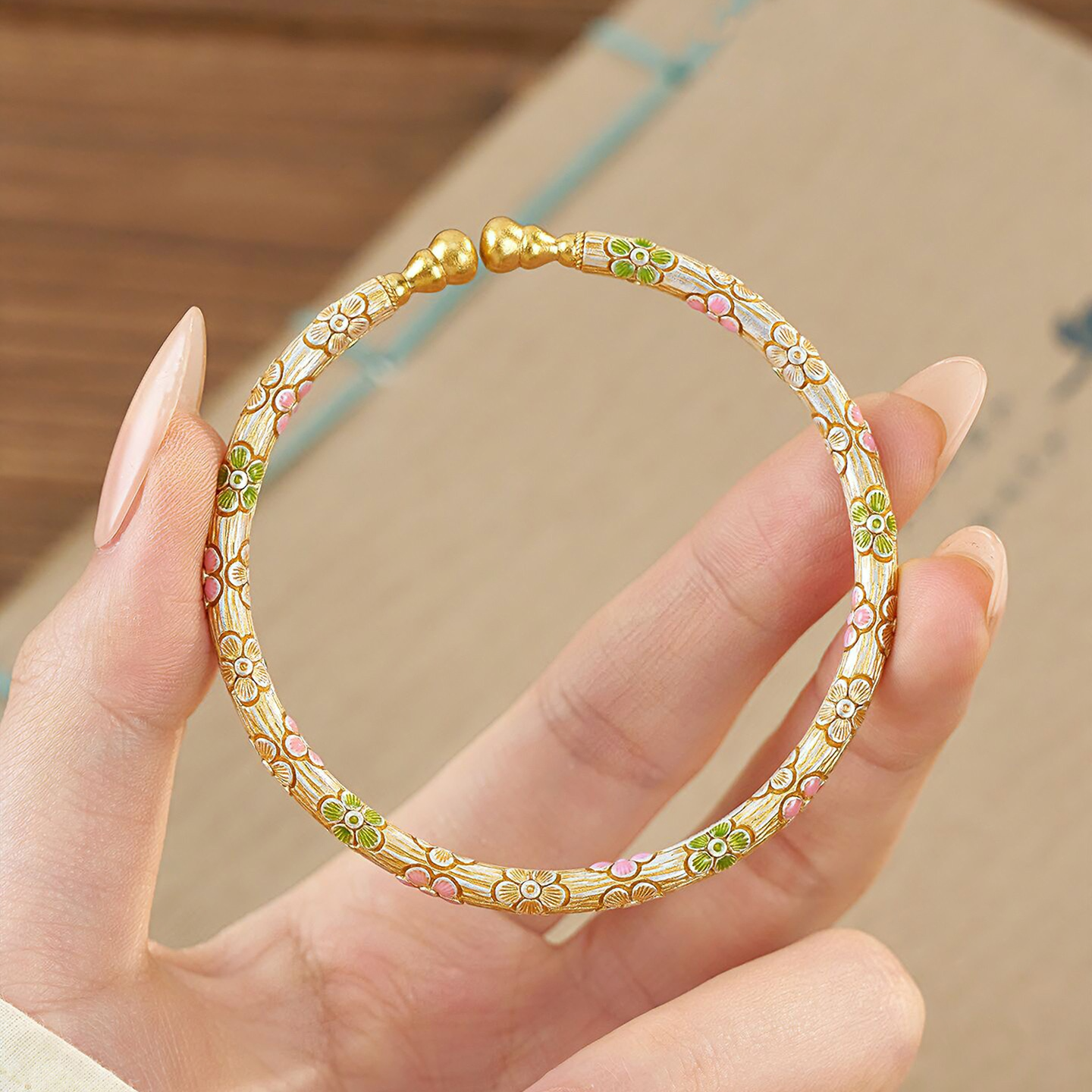 999.9银珐琅彩樱花福禄开口