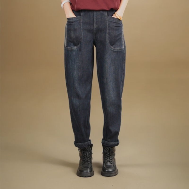 2808春秋冬款休闲宽松大码显高显瘦百搭哈伦牛仔女裤牛仔老爹裤