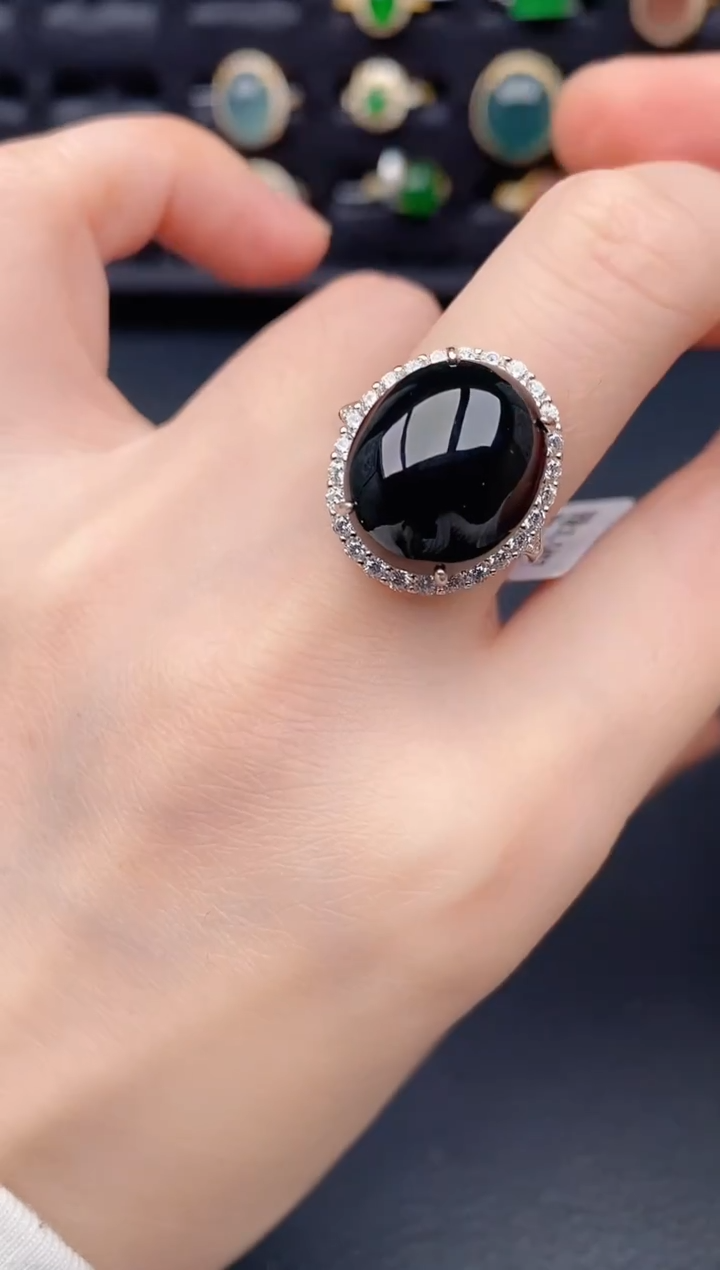 银S925镶嵌戒指翡翠天然a货翡翠352