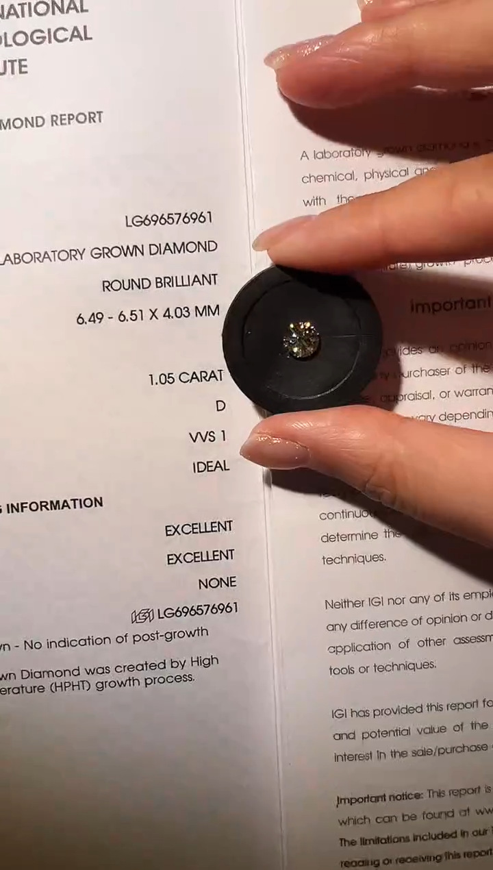 合成钻石裸石未镶嵌爱****儿LG6961  1.05ct