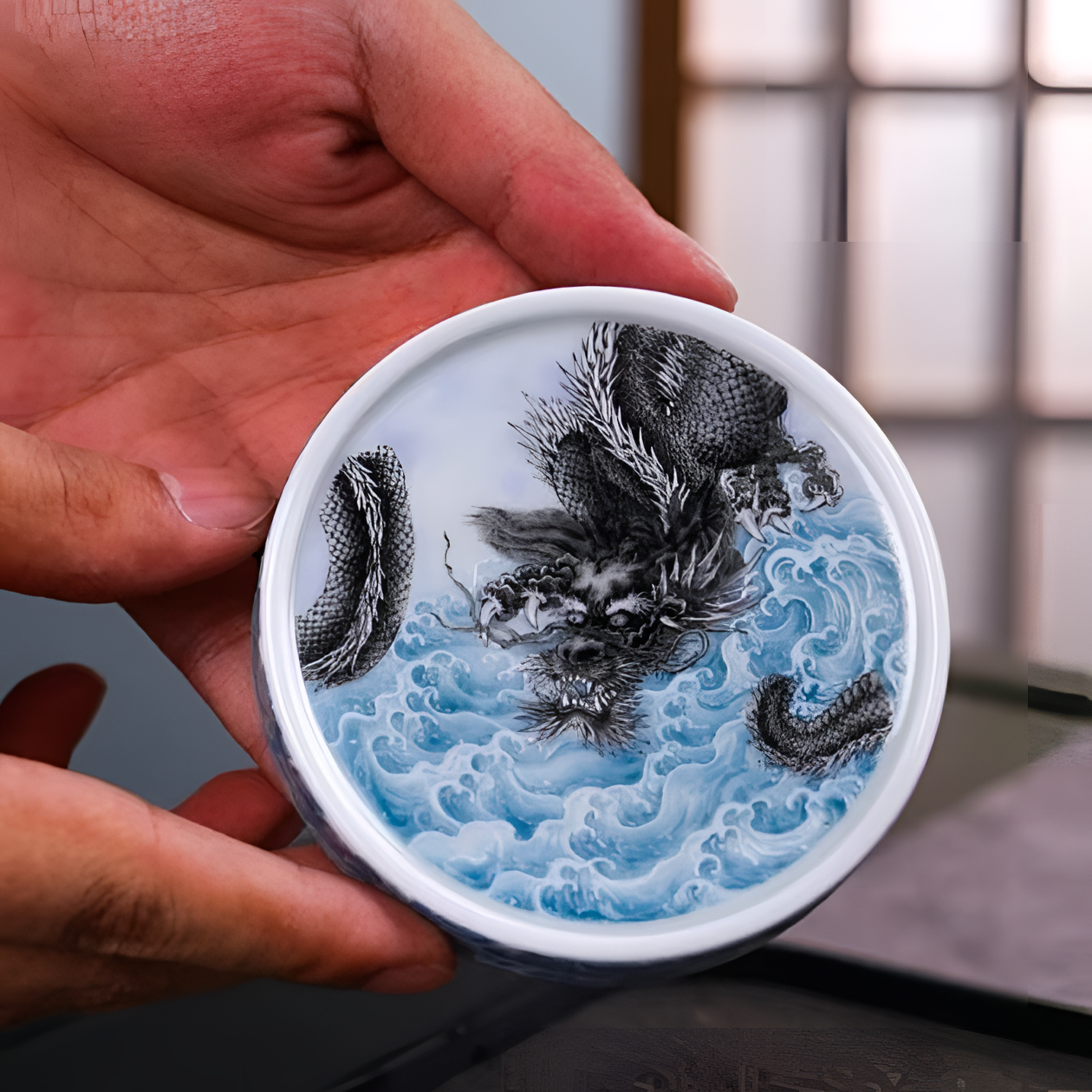 景德镇中式陶瓷墨龙游海茶具茶器中式家用高端手工杯垫盖置