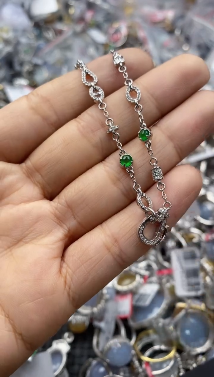 银S925镶嵌戒指翡翠8888----7