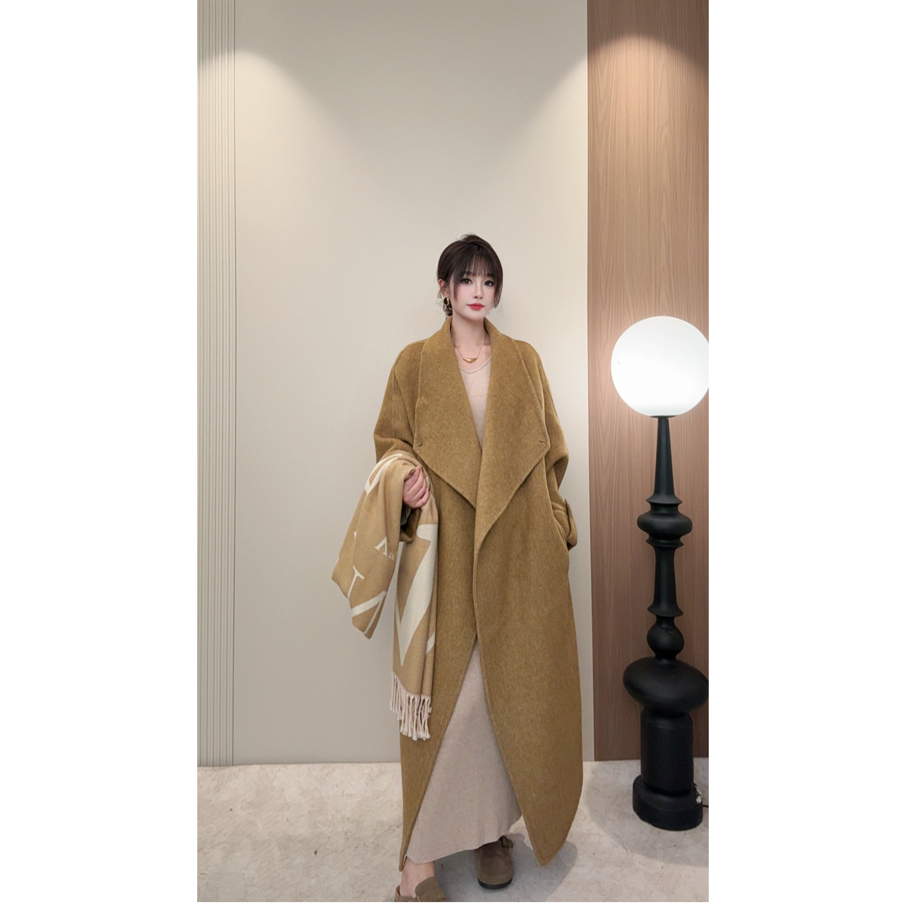 【】秋冬新款时尚气质修身百搭宽松双面呢大衣外套24010