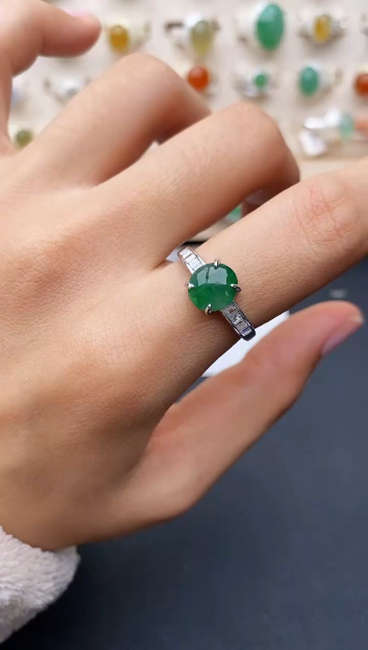 【闪购商品】翡翠戒指银S925镶嵌缅甸翡翠