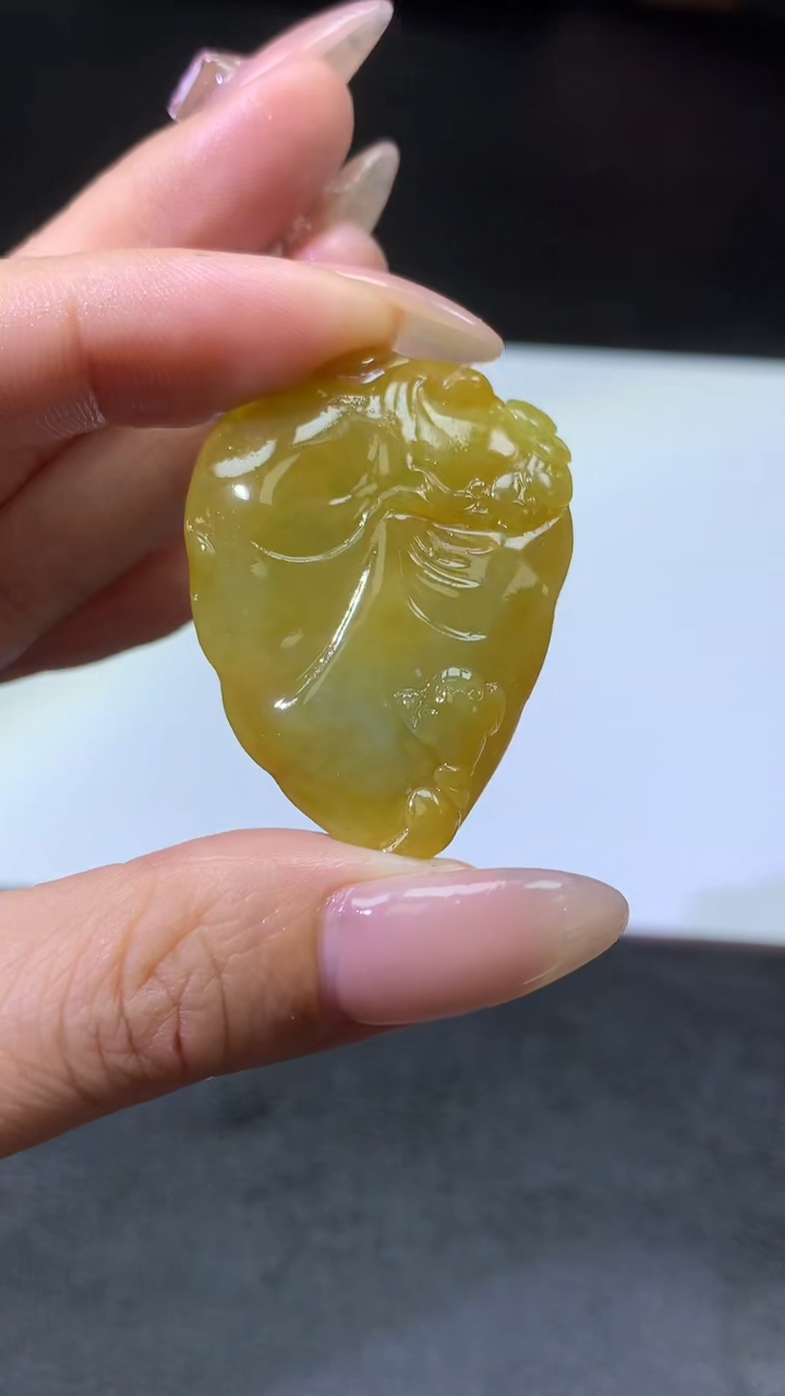 【闪购商品】定制翡翠未镶嵌003ee-毛货金蝉叶子送金扣18