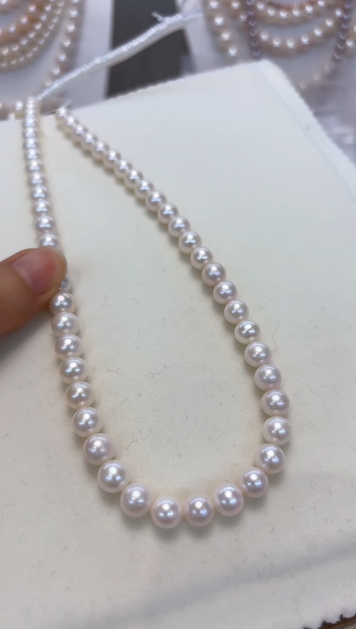 【闪购商品】淡水珍珠颈饰银S925镶嵌7.5-8.5mm无核白珠项链