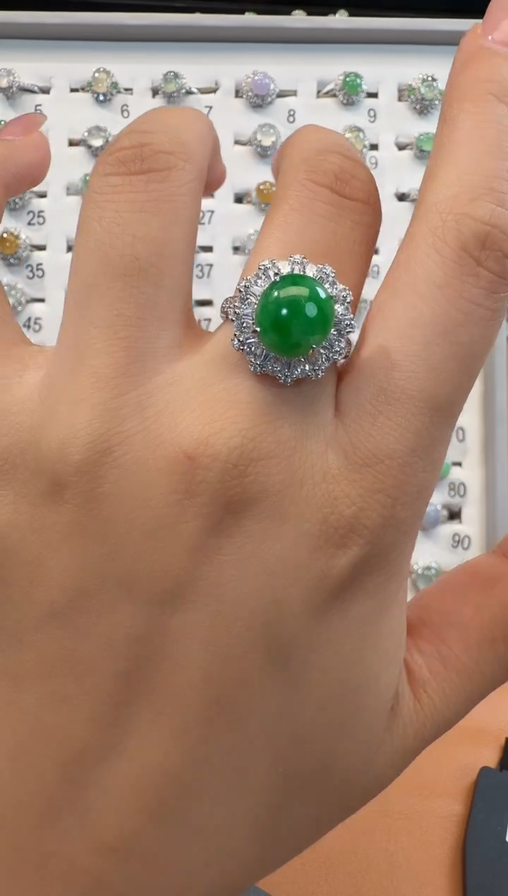 银S925镶嵌戒指翡翠925银镶翡翠戒指镶嵌137