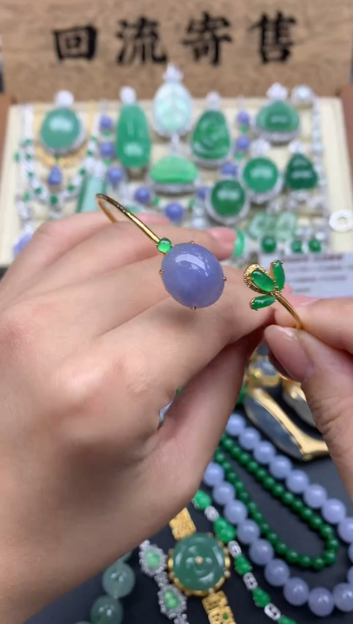 【闪购商品】翡翠手镯18K金镶嵌476-中国好珍宝