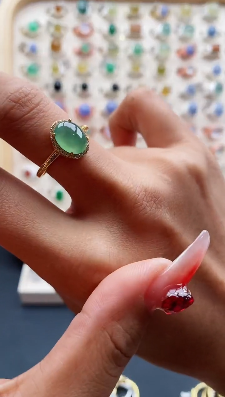 【闪购商品】翡翠戒指银S925镶嵌缅甸天然A货翡翠111 5+4