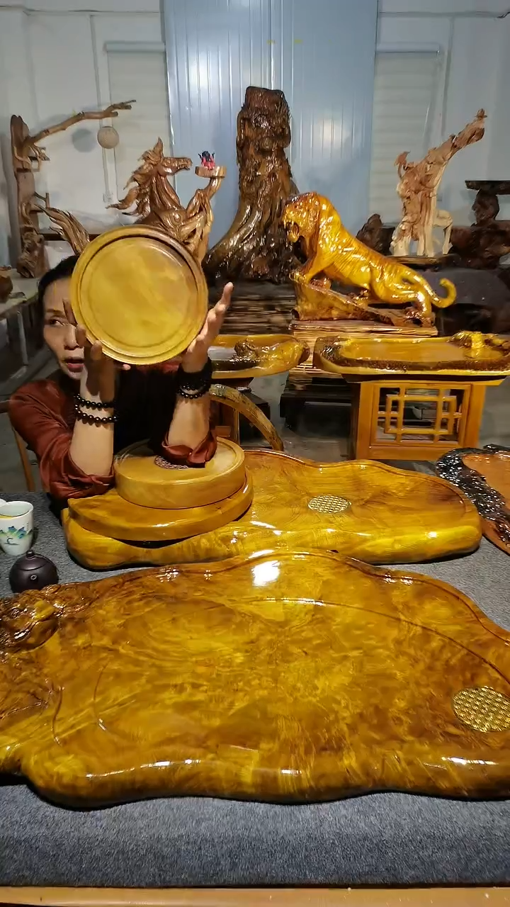 木圆形干泡一个，缅甸大叶金丝楠木25-5