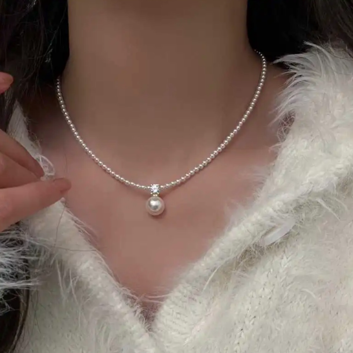 铜合金仿珍珠项链 戴妃款吊坠轻奢高级感金色气质项链女百搭