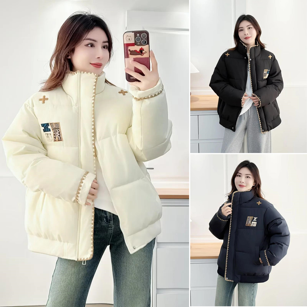 2025胖mm冬装新款女装炸街刺绣大码面包服中年棉衣立领气质女棉袄