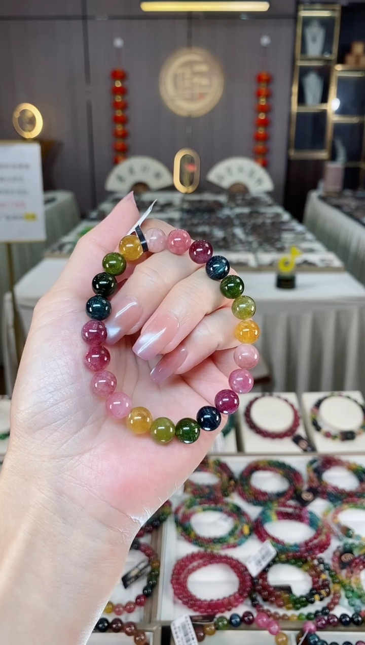 未镶嵌老矿碧玺彩虹单圈手串8mm+碧玺hon多样性发货一条