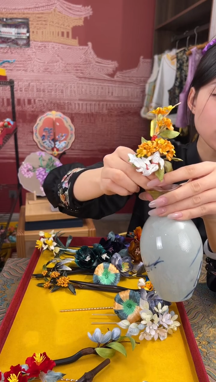 【闪购商品】刺绣非遗绒花（发饰）