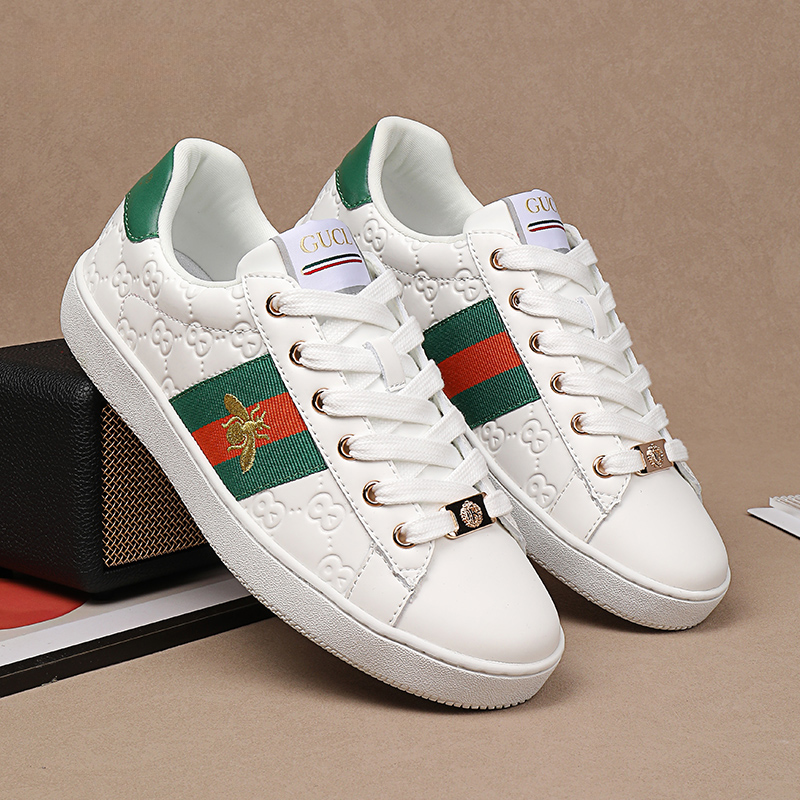 GUCL经典小蜜蜂刺绣复古做旧休闲鞋板鞋女白色透气潮流时尚鞋太古