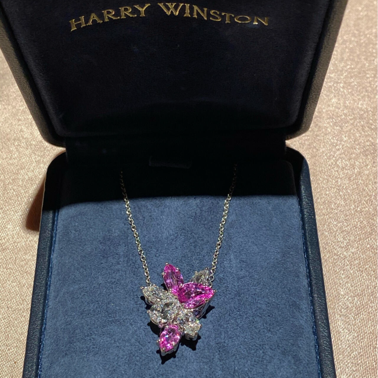 99新 Harry Winston/海瑞温斯顿 小花6欢 粉色蓝宝石群镶项链