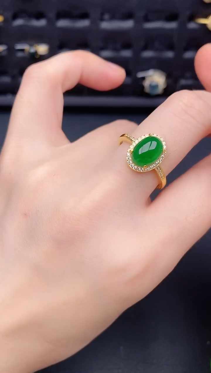 银S925镶嵌戒指翡翠天然a货翡翠155