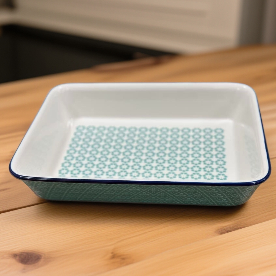 【TES家】30*21CM 蒂芙尼蓝 浮雕长方烤盘 烤蒸箱装用 家用陶瓷