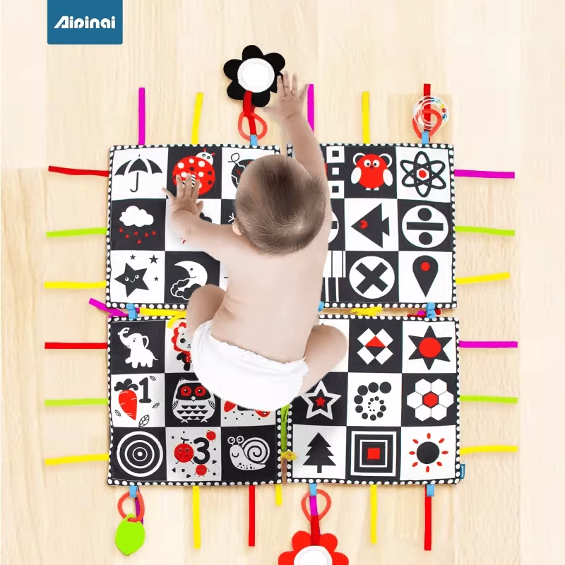 婴儿黑白拼接响纸挂图多功能蒙氏益智早教感官认知图形宝宝0--1岁