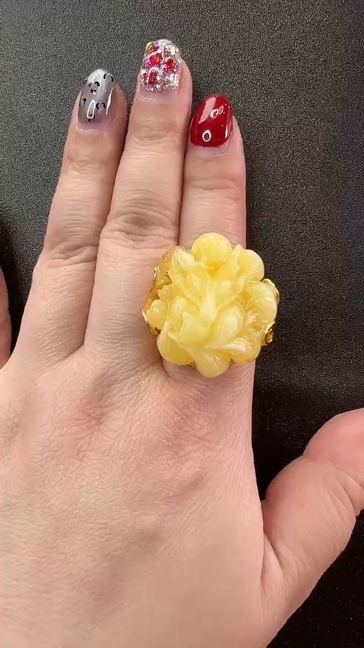 【闪购商品】琥珀戒指银S925镶嵌戒指