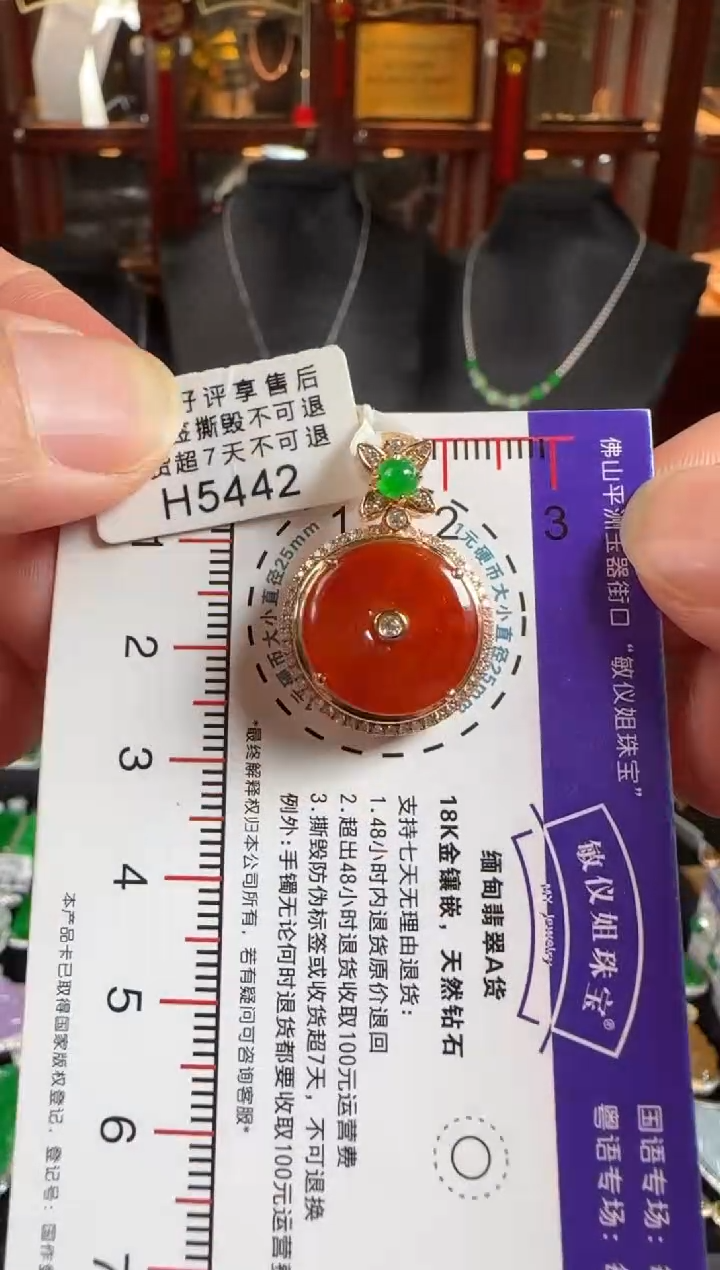 颈饰18K金镶嵌翡翠H5442红翡平安扣