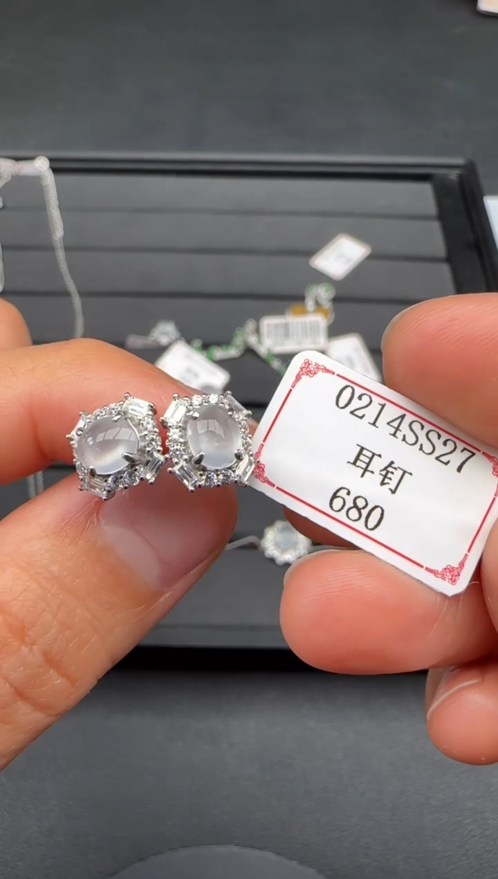 【闪购商品】翡翠耳饰银S925镶嵌0214SS27