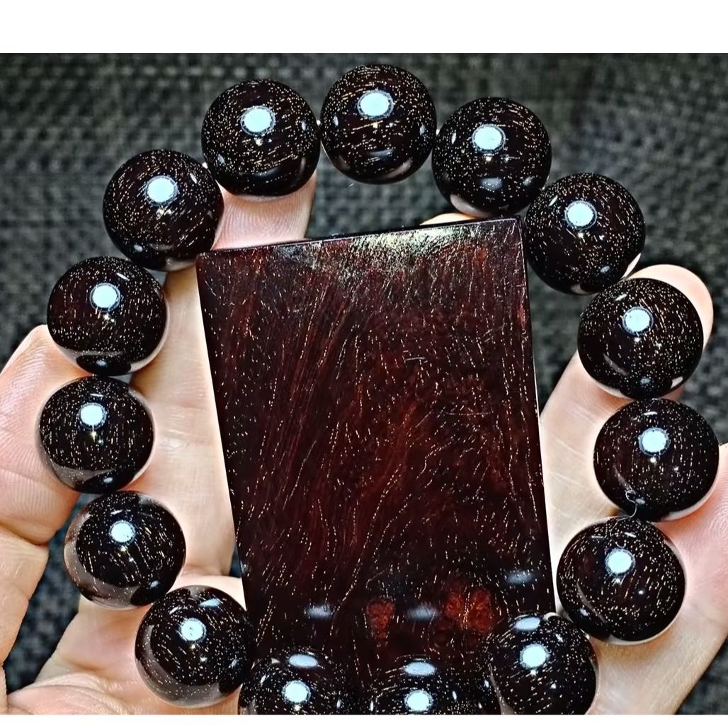 木艺精工手串 印度小叶紫檀 1.5*15颗 一物一拍