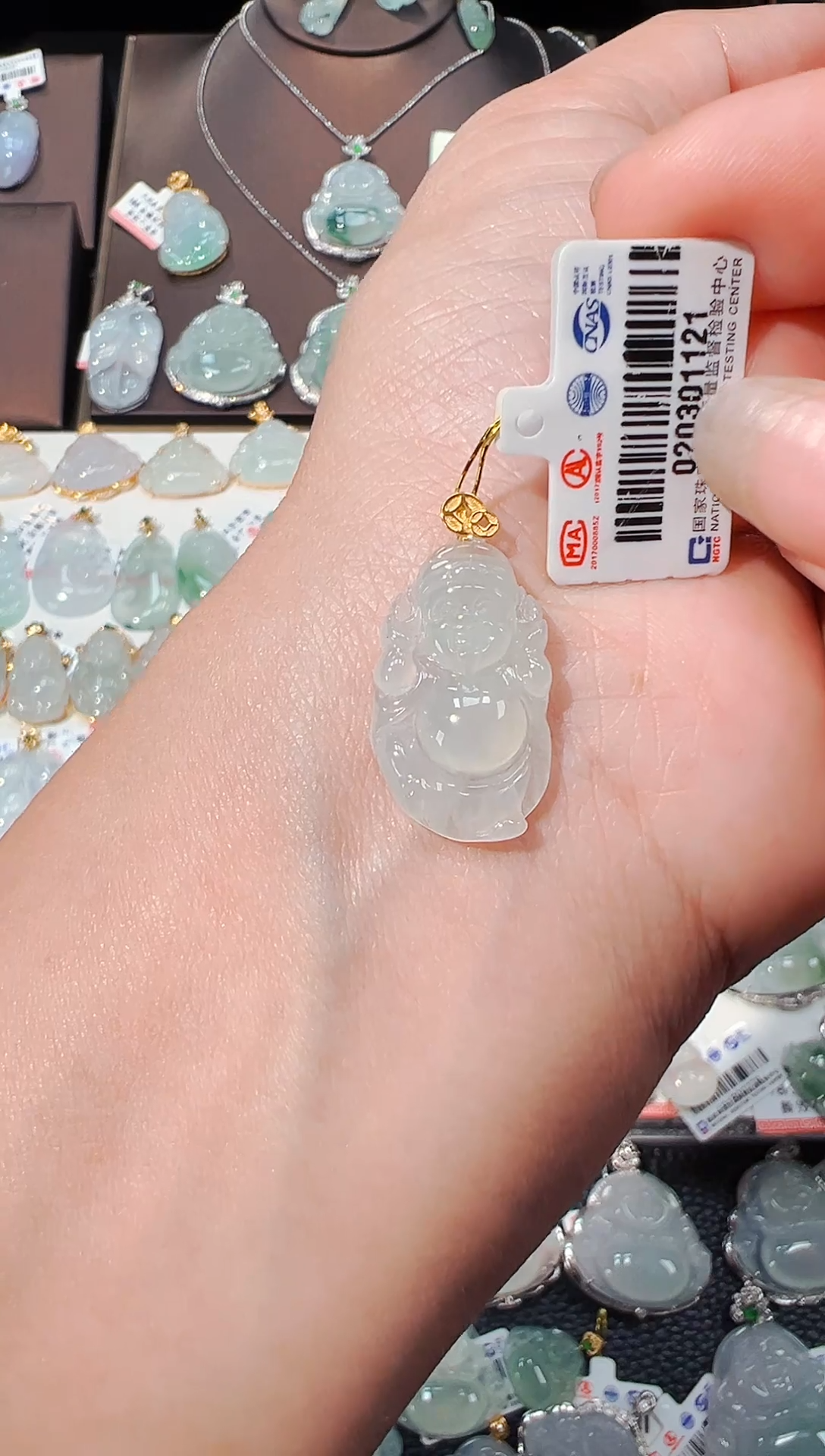 【闪购商品】翡翠颈饰18K金镶嵌财神爷吊坠121