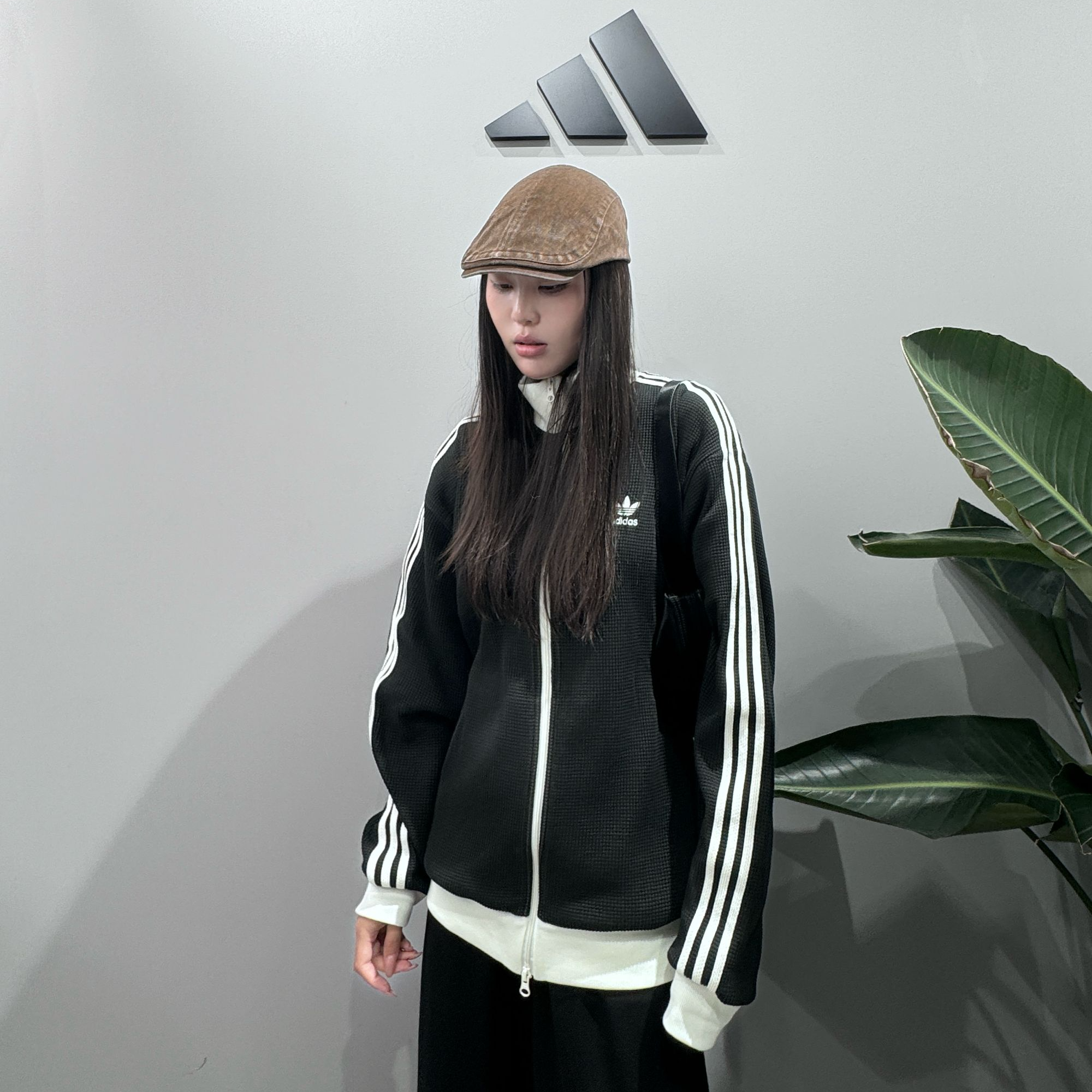 阿迪达斯三叶草 男女新款华夫格罗纹休闲运动夹克外套 JW0110 