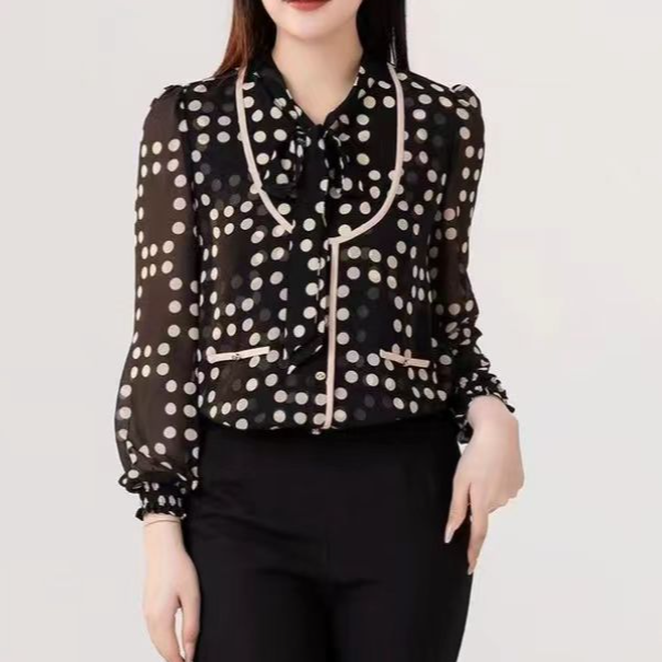 B719碎花显瘦气质长袖洋气时尚百搭波点小衫B14