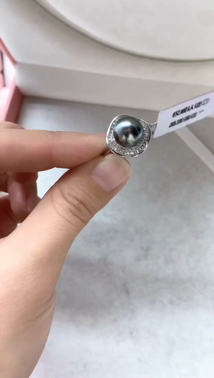 银S925镶嵌戒圈海水珍珠戒指