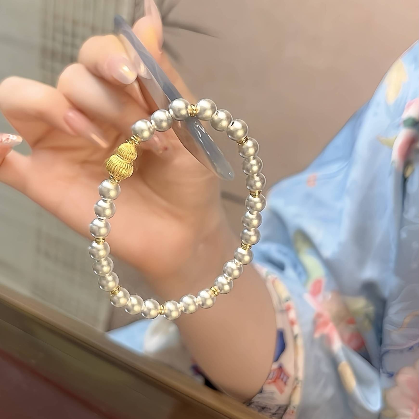 足银手链 葫芦福禄手链古法拉丝弹力绳手串轻奢高级感百搭时尚