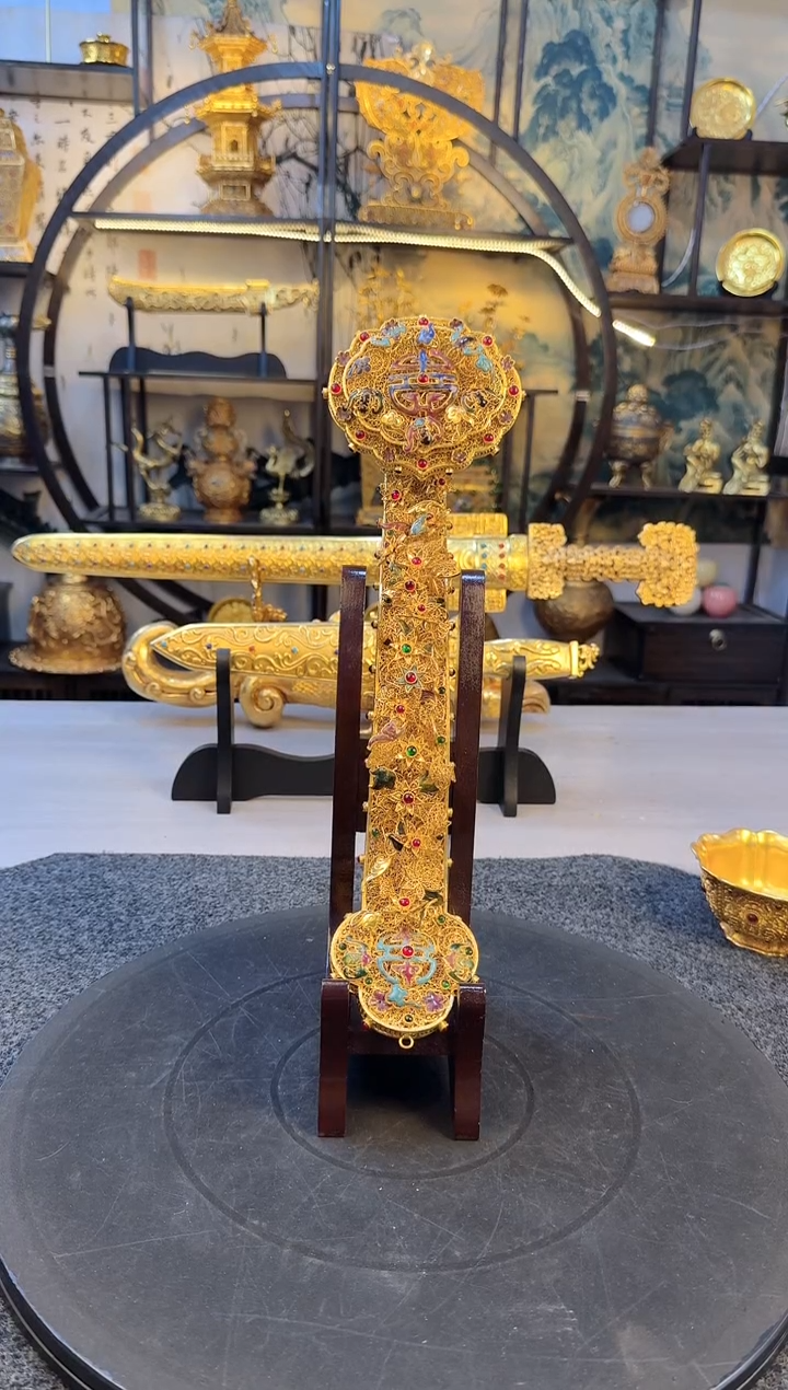 【闪购商品】精美紫铜鎏金花丝镶嵌如意1个