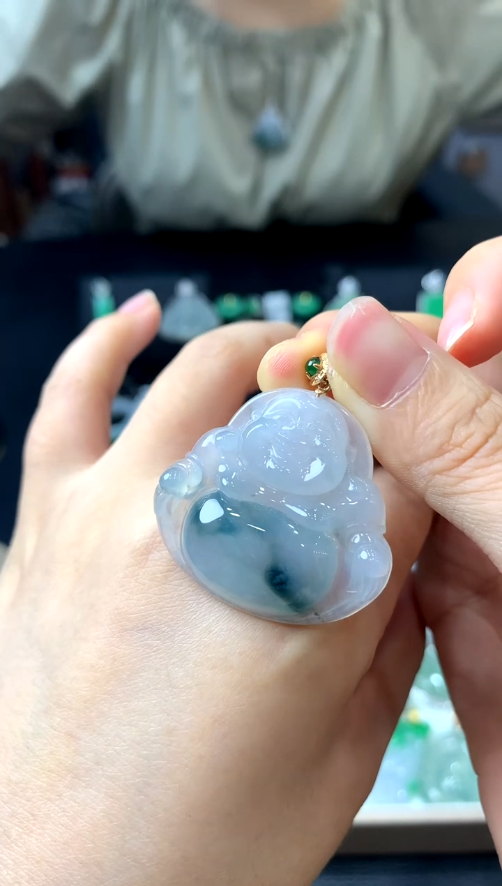 翡翠18K金镶嵌吊坠(不含链)挂件
