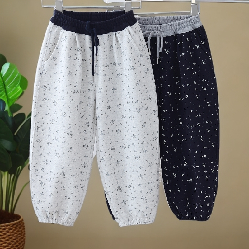 女童装小碎花运动裤松紧带束脚裤卫裤休闲裤休闲风春秋男儿童长裤