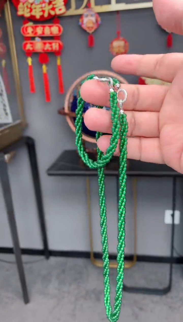 【闪购商品】定制翡翠18K金镶嵌翡翠项链三圈+翡翠手链三圈